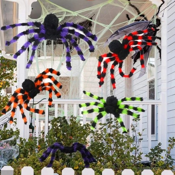 5 Pcs Halloween Spider Giant Spider with Red Eyes Colorful Hairy Scary Halloween - Picture 7 of 7